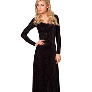 Gothic Burned Velvet Long Sleeve Maxi Dress BlackMilk M